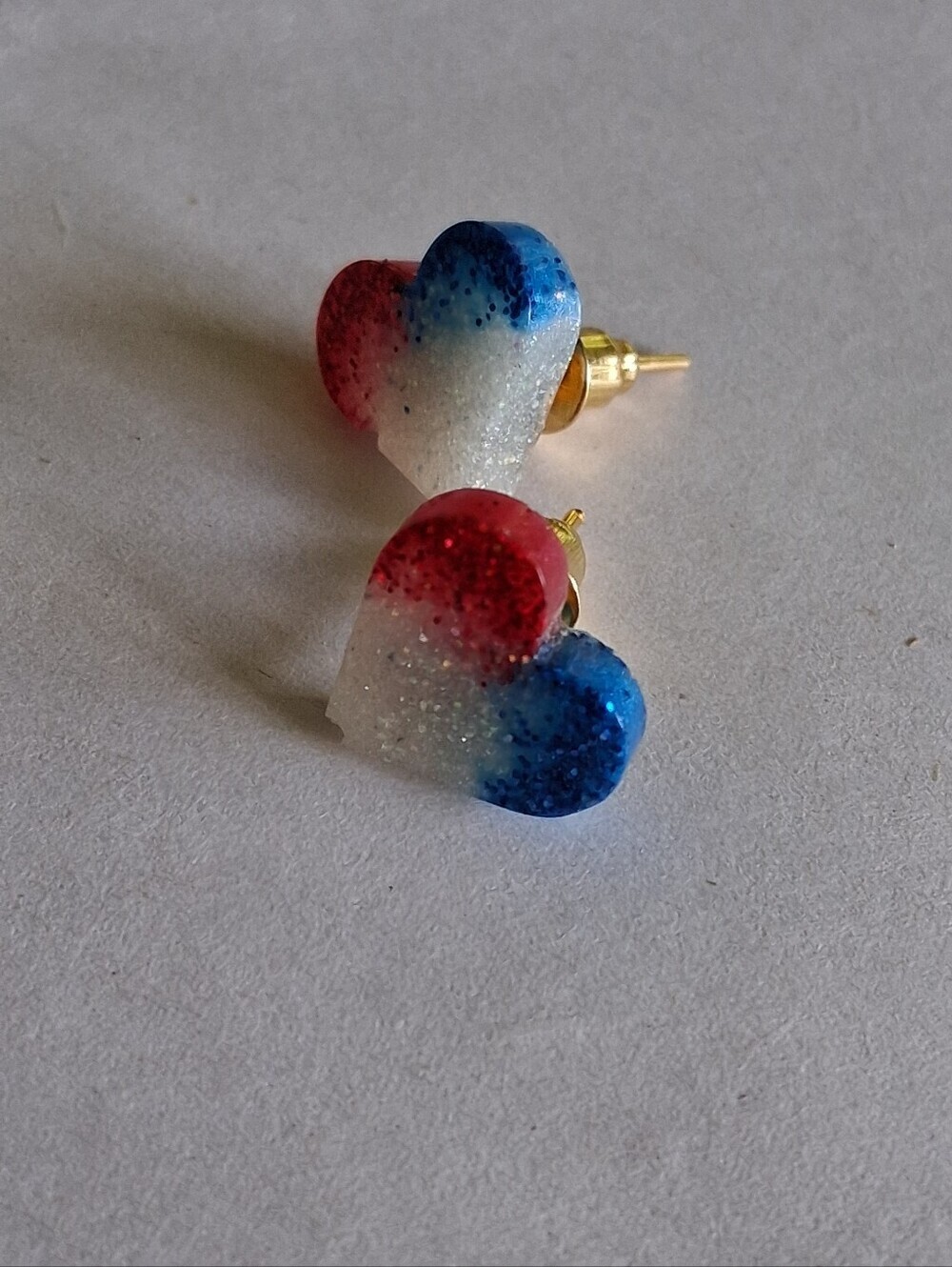 5/$25 Hand Crafted Red White Blue Glitter Heart Stud Earrings